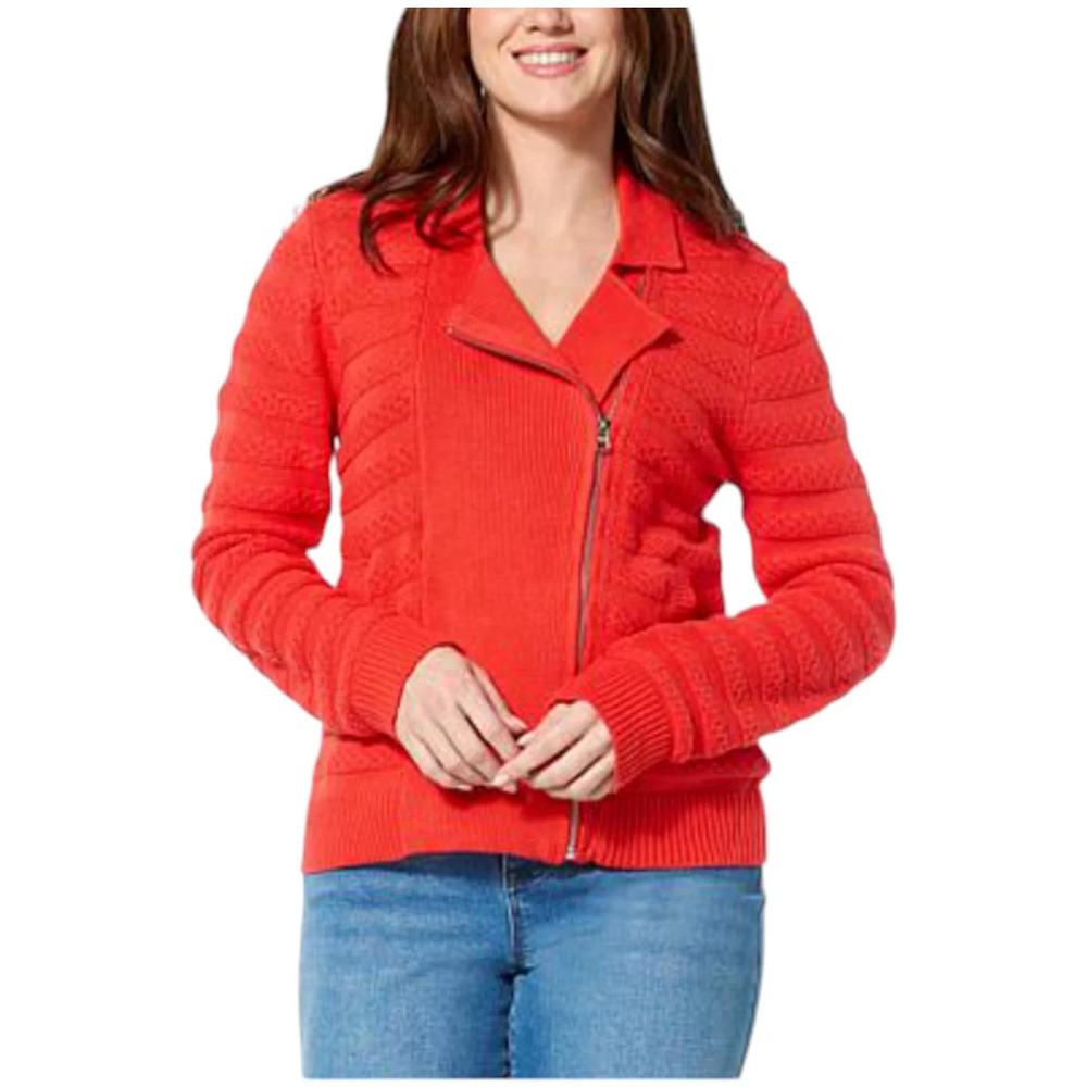 LB70 by Lloyd Boston Women's Moto Sweater Cardigan Poppy Red - Regular